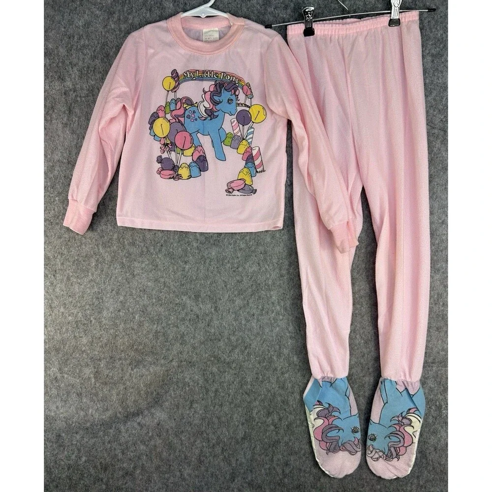 Vtg My Little Pony Sweet Stuff Twinkle Eye Pony Girls 6X Pink Footed Pajama Set